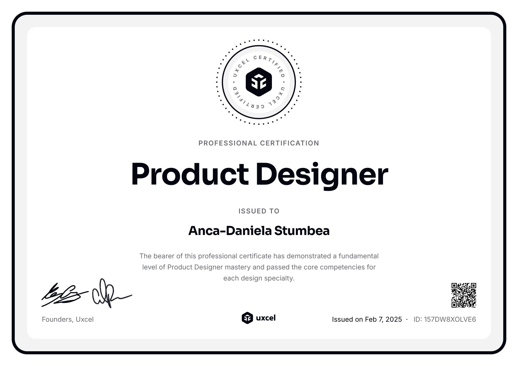 Anca-Daniela Stumbea's certificate